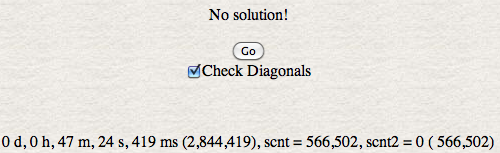 Show the total number of solutions timing with diagonals